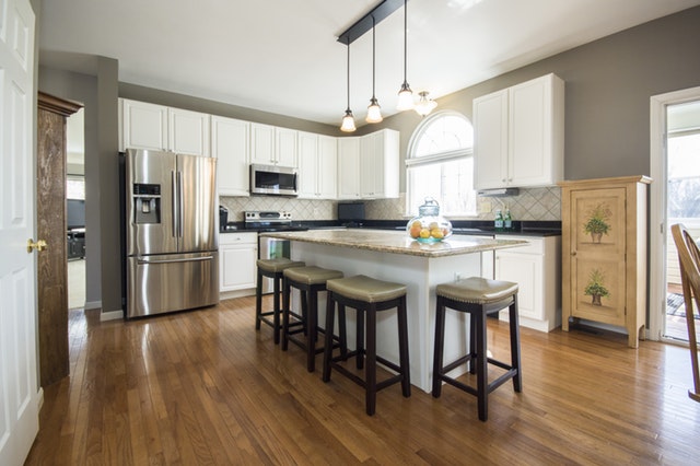 Kitchen island and kitchen cabinets